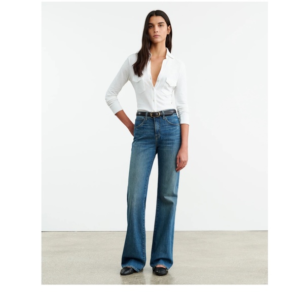 Nili Lotan Celia Jean Classic Wash Blue Flare Size 29 Mid Rise Long